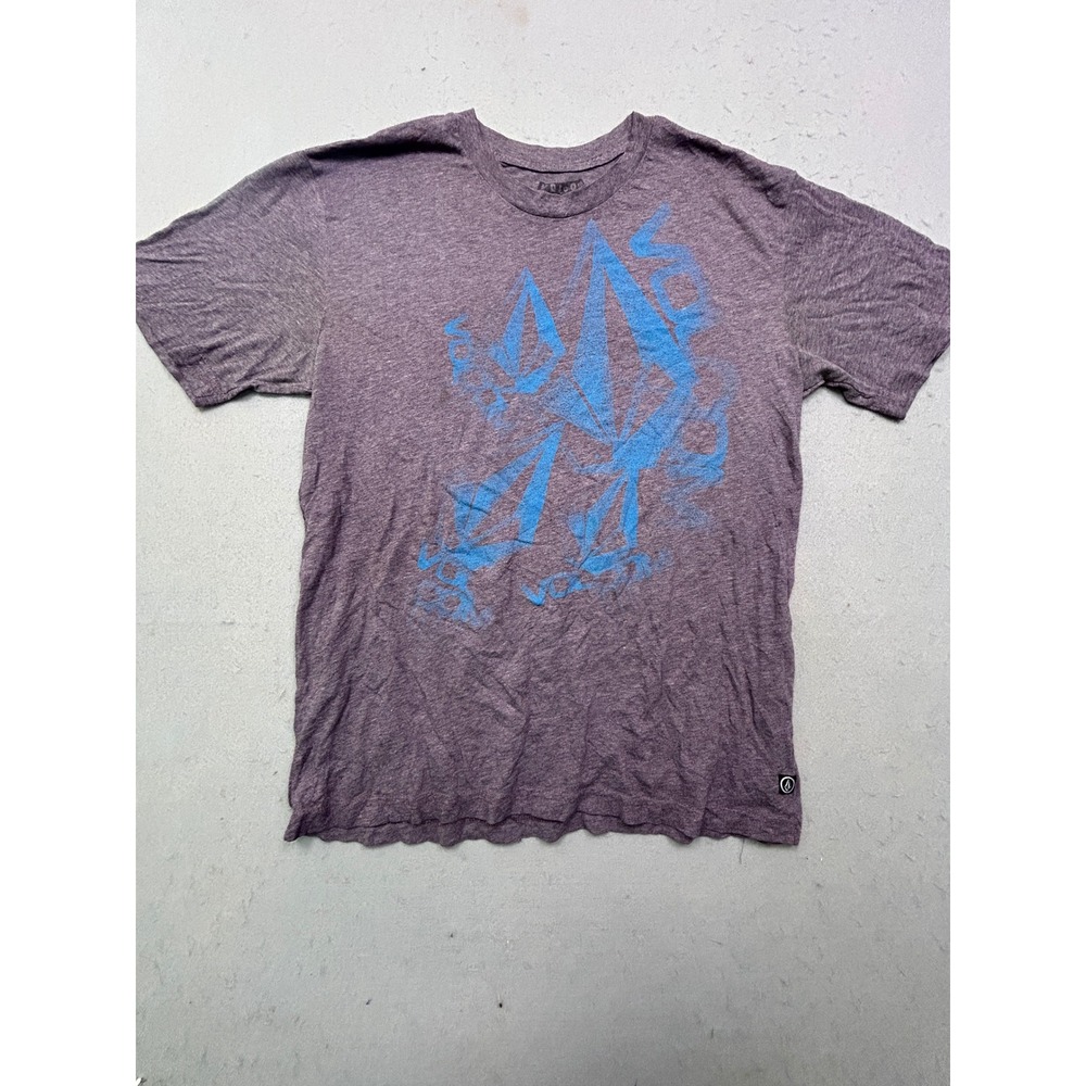 Volcom T Shirt Cotton Blend Heather Purple Blue Graphic Large Mens
